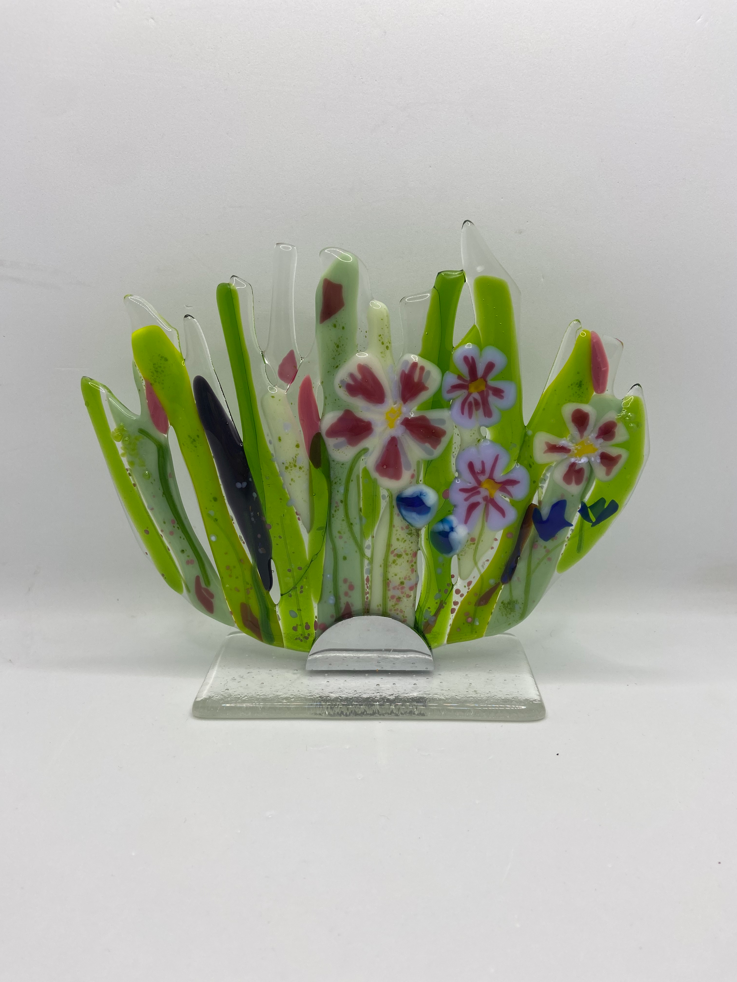 fused glass summer flower on glass base