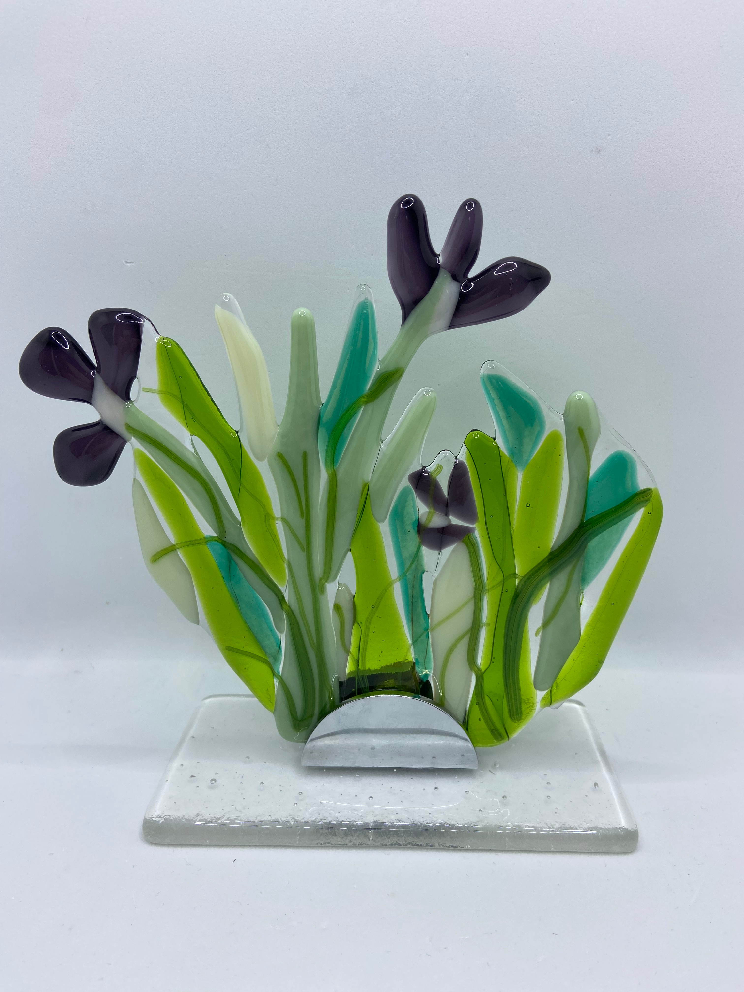 Fused Glass Crocus Flowers mounted on glass base