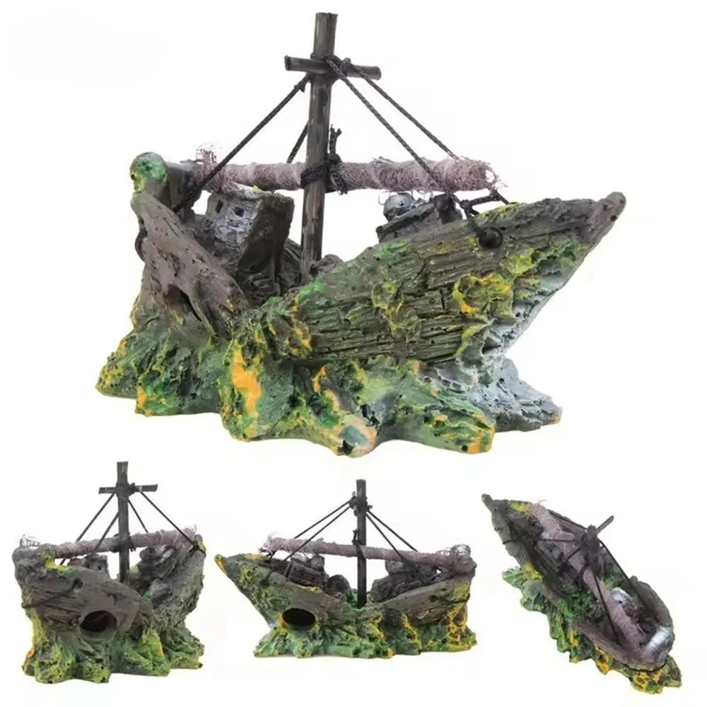 Random Style Fish Tank Shipwreck Pirate Ship Ornament Simulation Underwater Worl