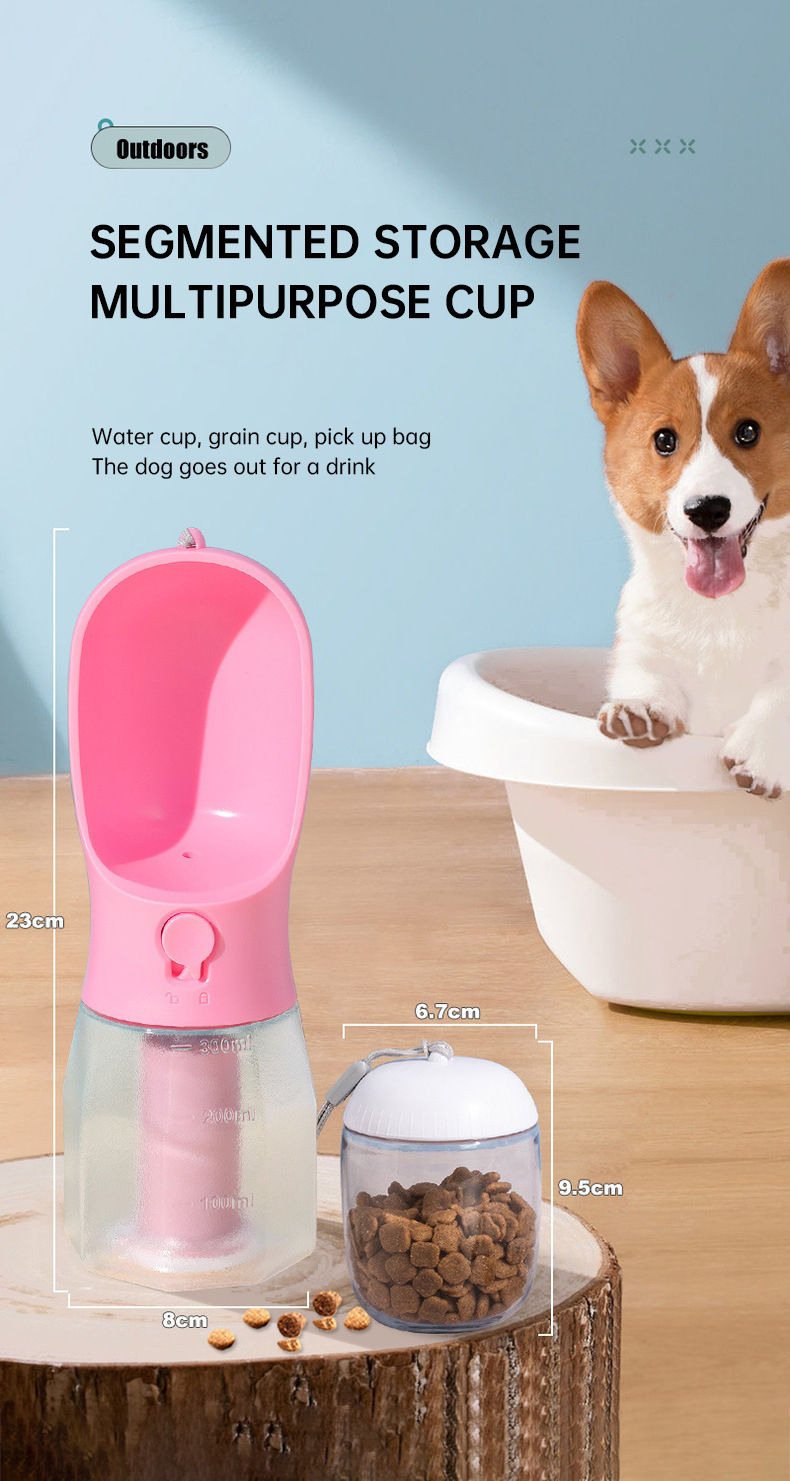 Thumbnail: 3 In 1 Travel Portable Dog Feeder Pet Water Dispenser Drinking Bottle Food Conta