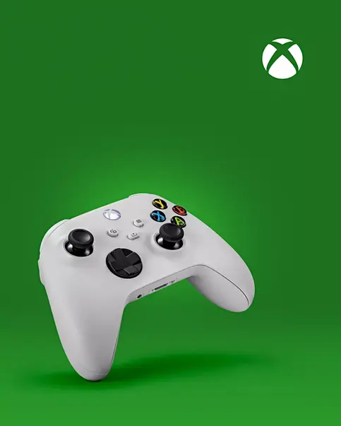 White Xbox wireless controller on green background