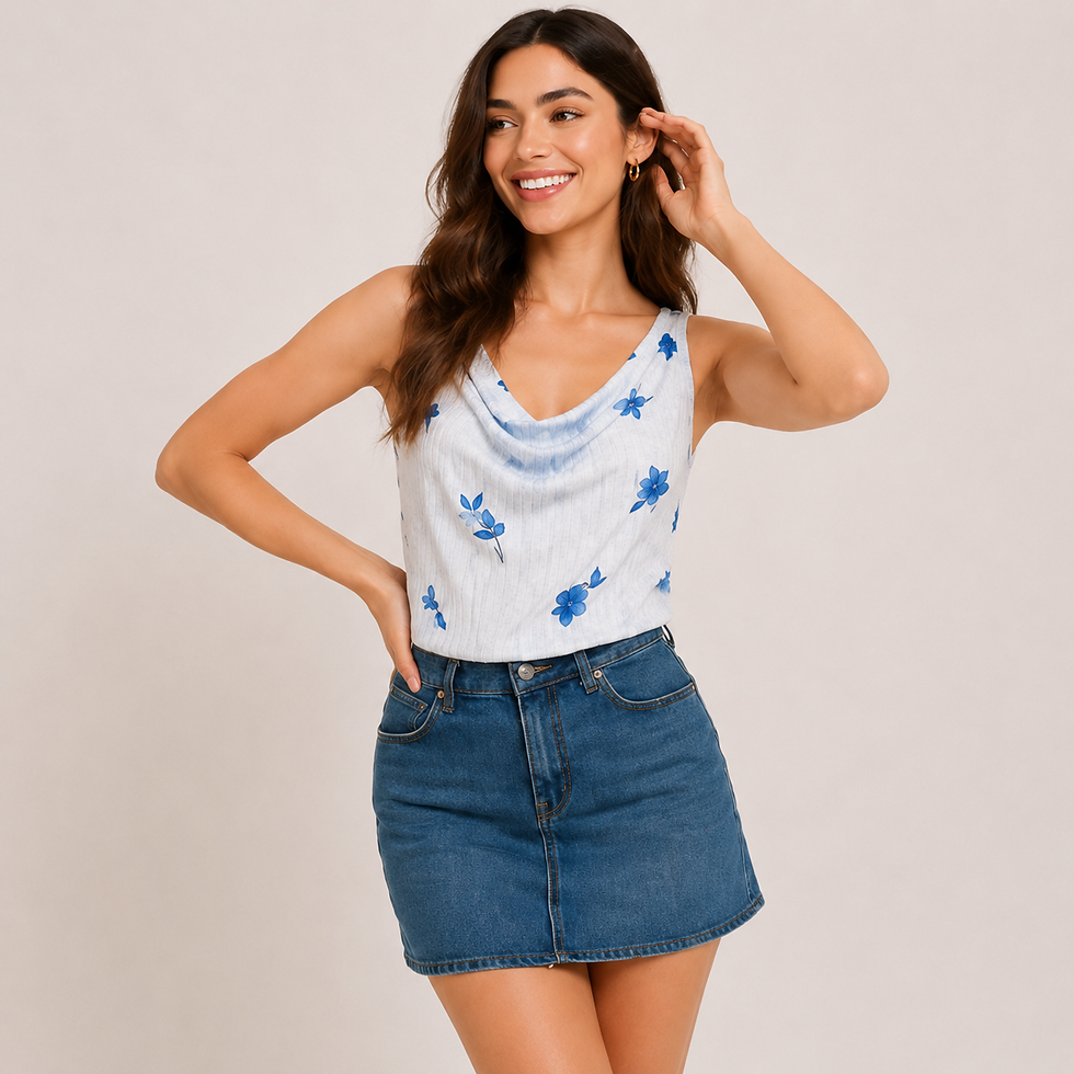 Thumbnail: Women's White Floral Cowl Neck Sleeveless Polyester Casual Top