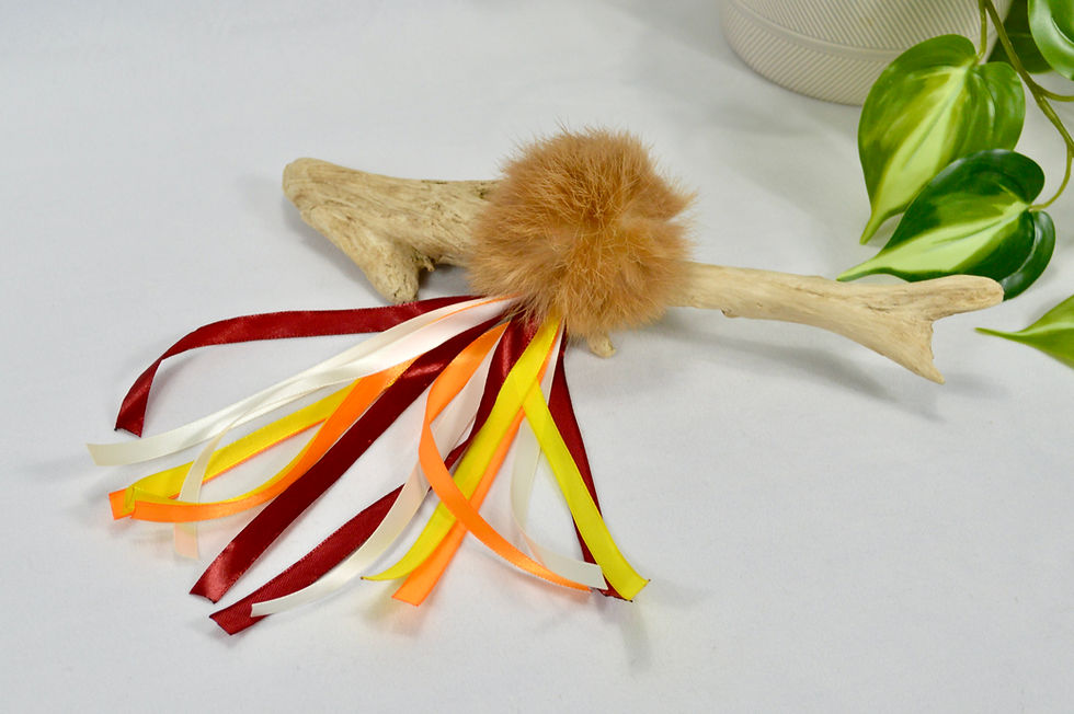 Thumbnail: Pom Pom With Ribbon - Rabbit Fur Teaser Cat Toy