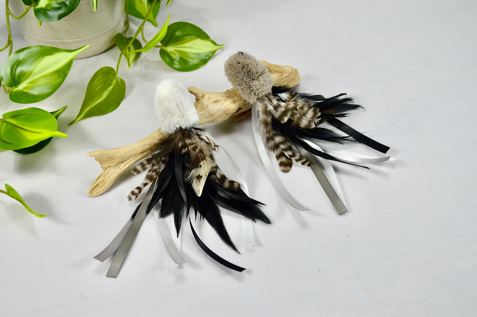 Thumbnail: Deer Hide With Feathers and Ribbon - Cat Teaser Toy