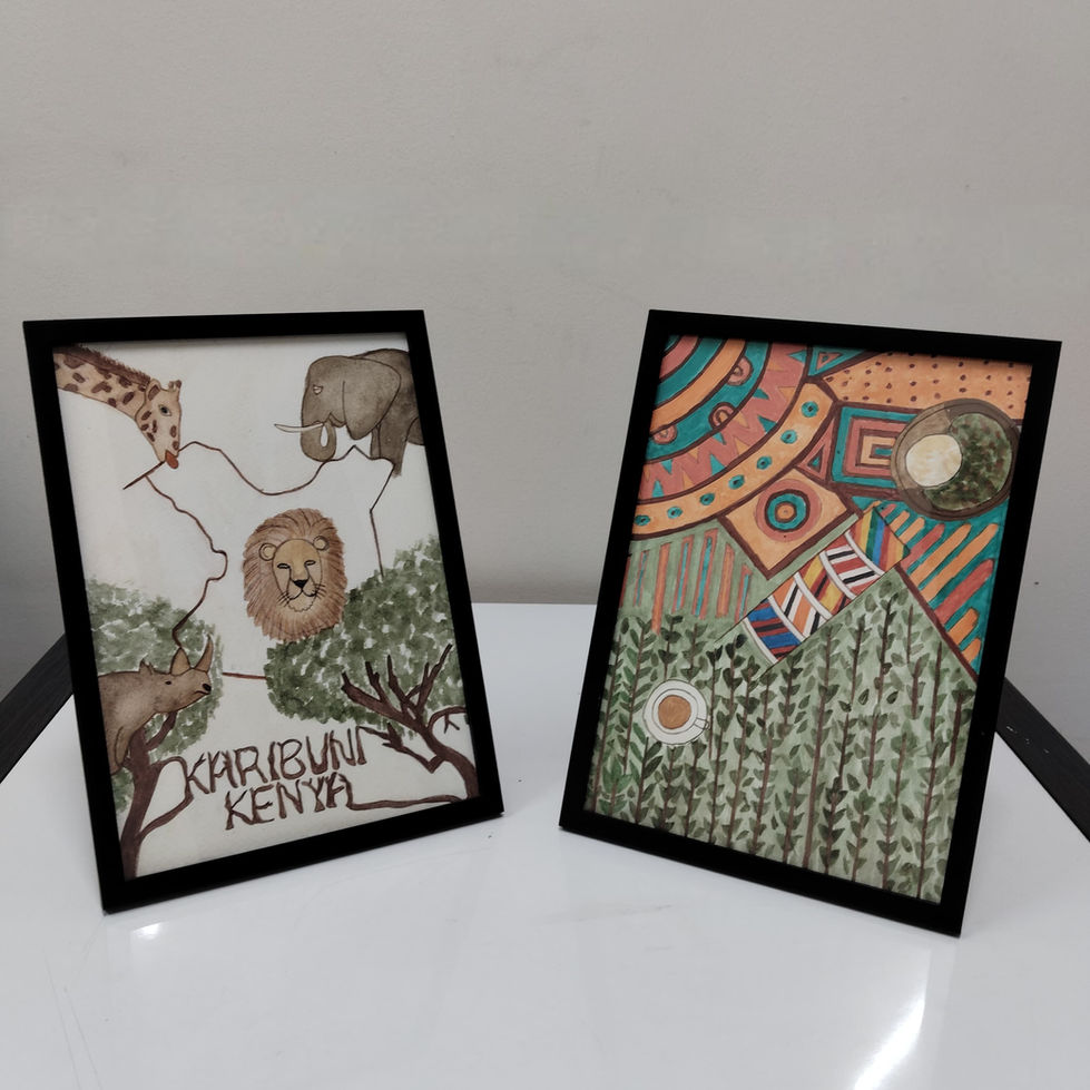 The framed A4 artworks