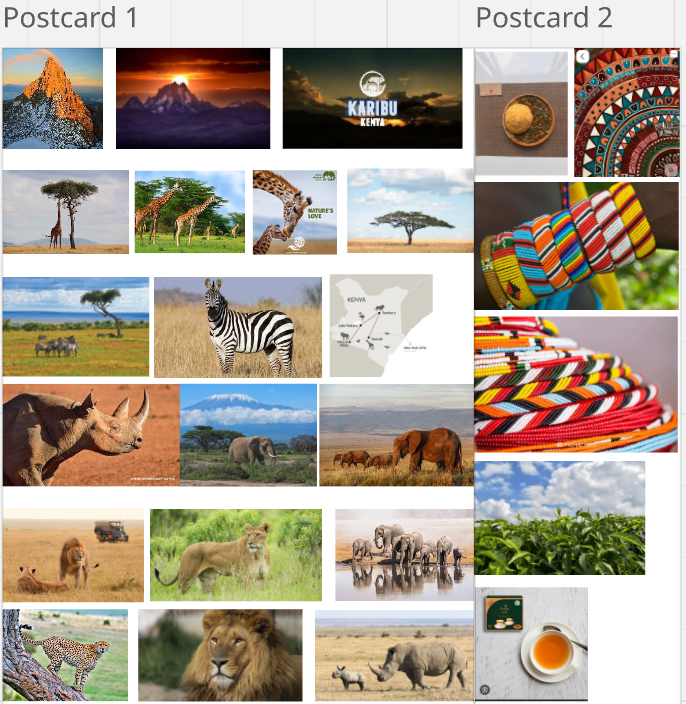 A moodboard of animals, beads and food showcasing the heritage of Kenya