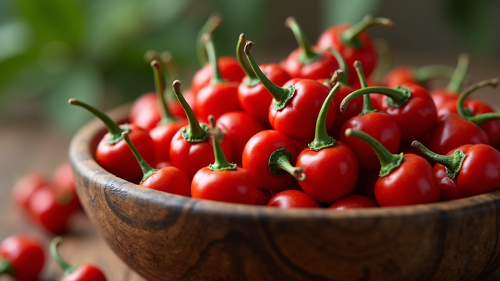 Close-up view of whole Jamaican pimento berries in a wooden bowl