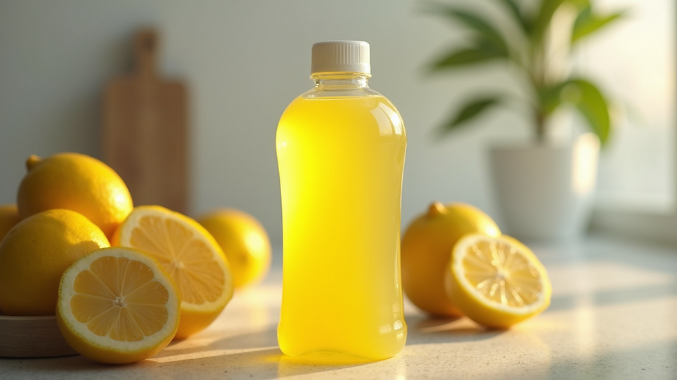 Close-up view of a bottle of lemon juice ready for cleaning purposes