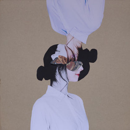 collage avec un visage féminin et des papillons