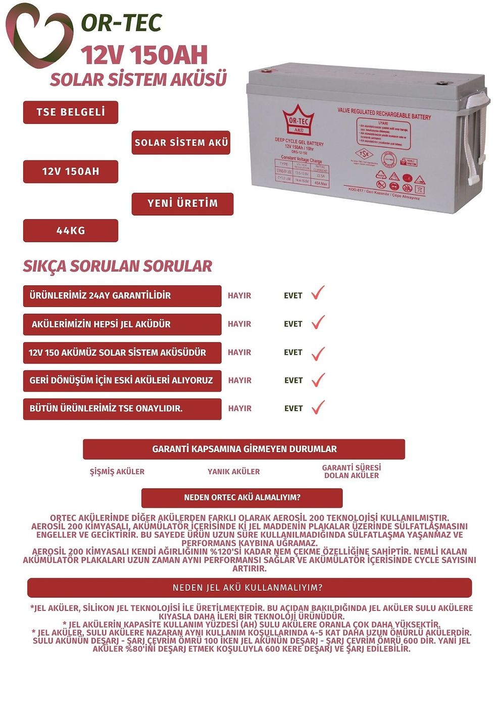 Küçük resim: ORTEC 12V 150AH SOLAR SİSTEM JEL AKÜ