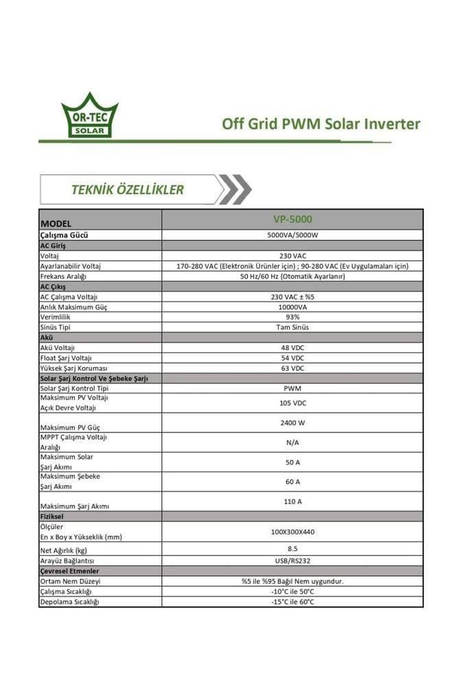 Küçük resim: ORTEC SOLAR 48V 5KW PWM AKILLI İNVERTER