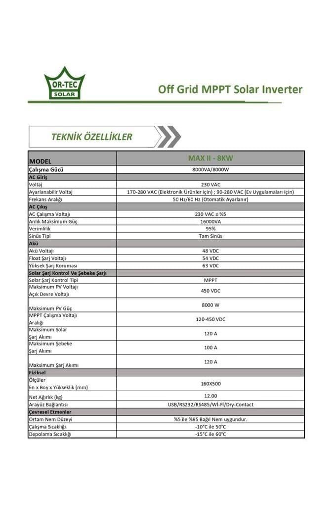 Küçük resim: ORTEC SOLAR 48V 8KW MPPT AKILLI İNVERTER