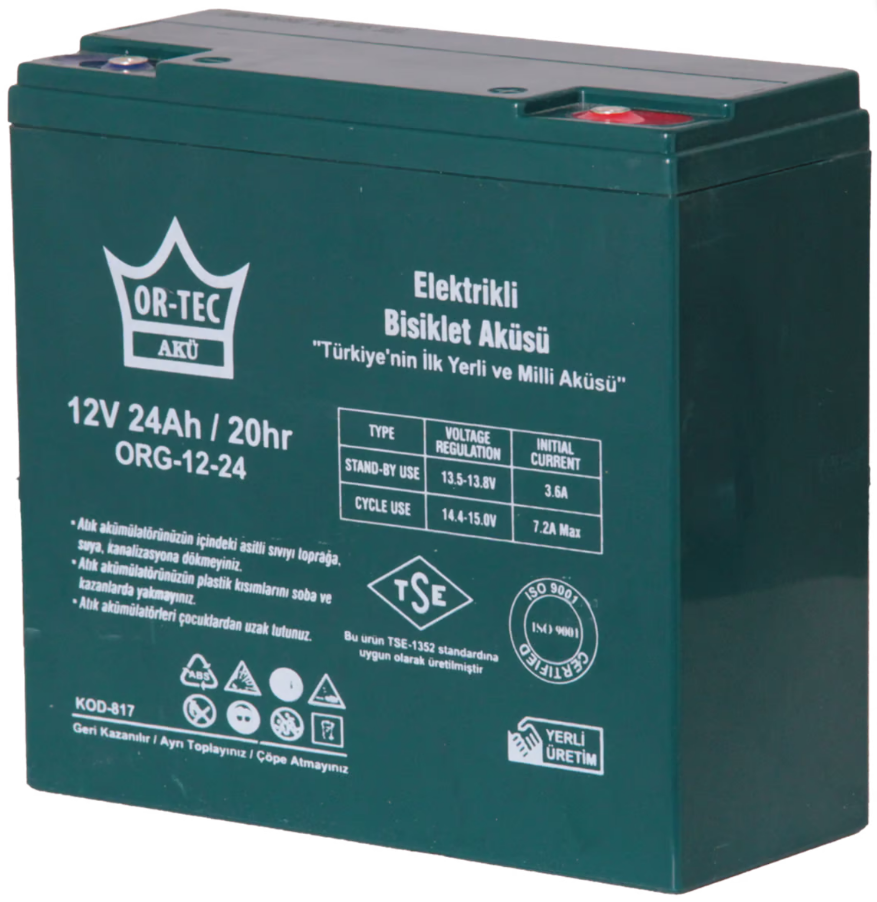 Küçük resim: 6xORTEC 12V 24AH JEL AKÜ ELEKTRİKLİ BİSİKLET AKÜSÜ
