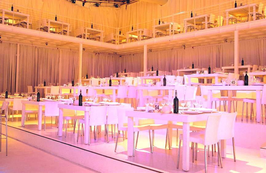 Huge indoor wedding venue decorated