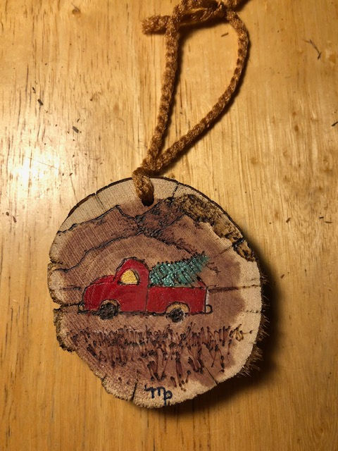 Wood ornament - red truck