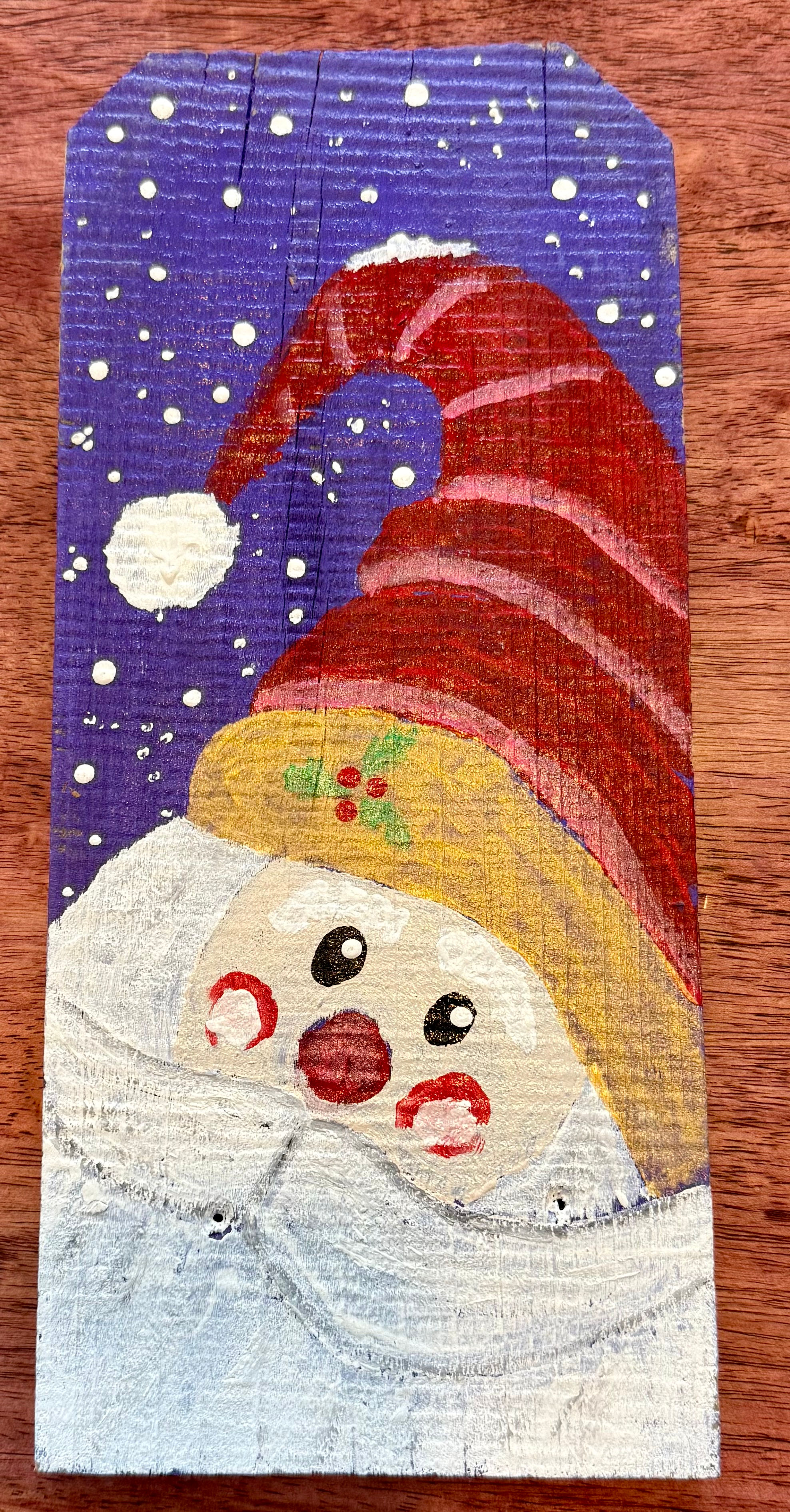 Wooden acrylic painting santa on purple