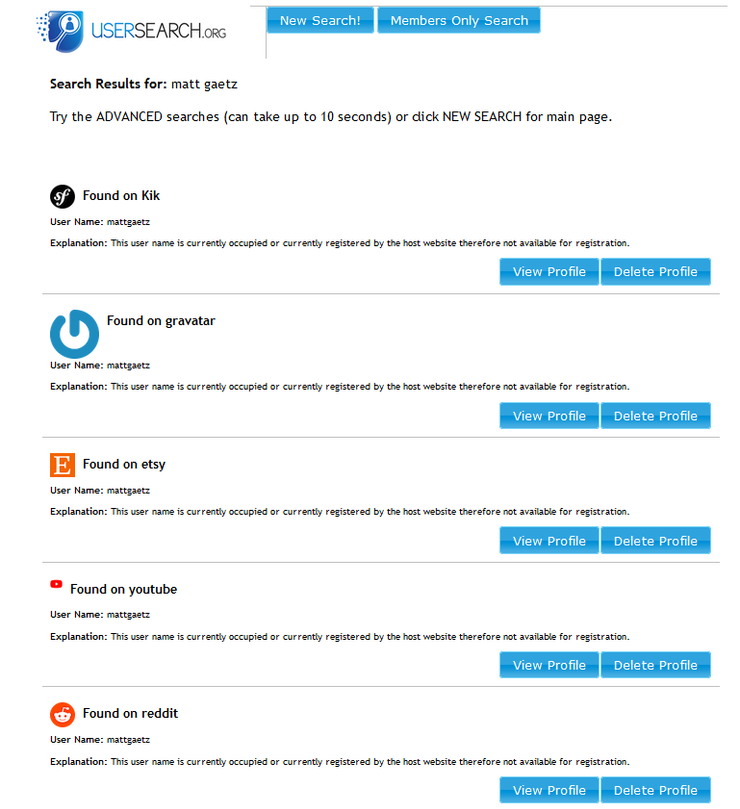 username search results for Usersearch.org
