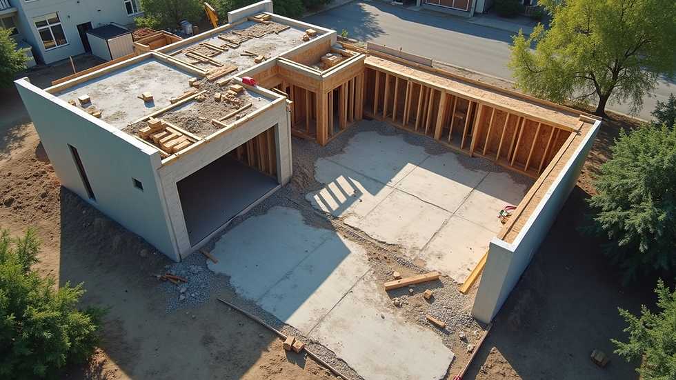 High angle view of construction site for a garage suite in Edmonton