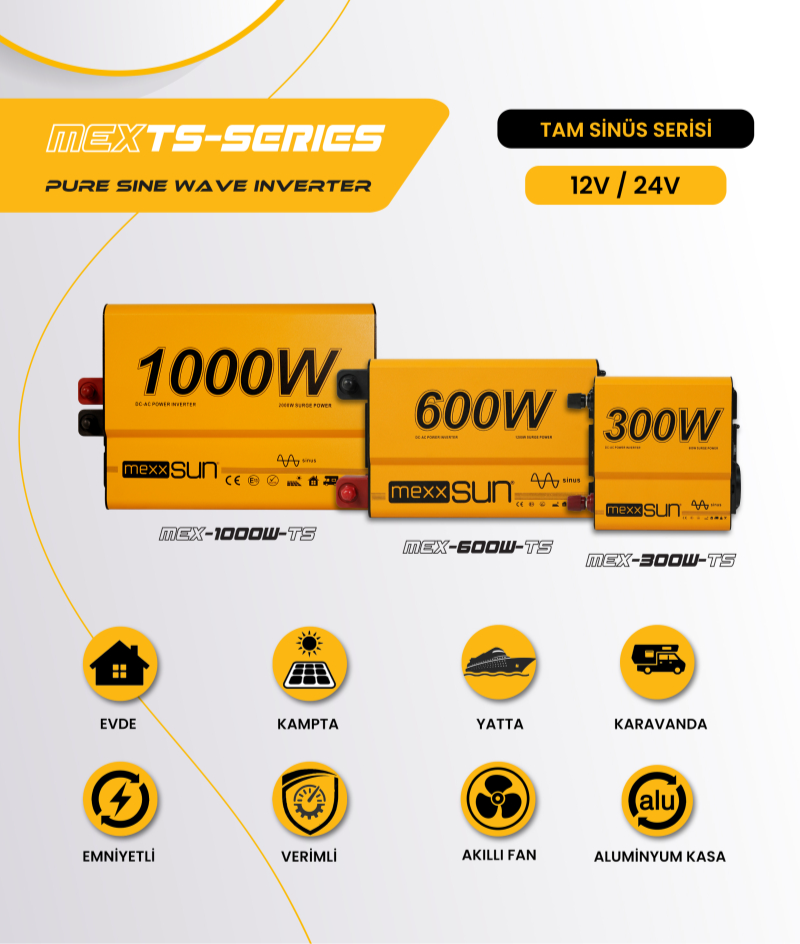 Küçük resim: 24V VOLT-1000W WATT TAM SİNÜS İNVERTER (220V Çevirici)
