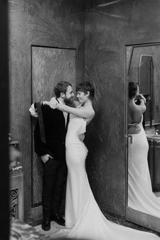 Wedding - Lindsay & Dan - Bride + Groom - Black and White - Art Deco Bathroom