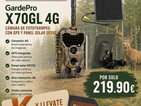 🎯 OFERTA ESPECIAL PARA SOCIOS DEL CLUB DE CAZA COTO PRIVADO 📸 GardePro X70GL 4G con GPS + Panel Solar SP350 