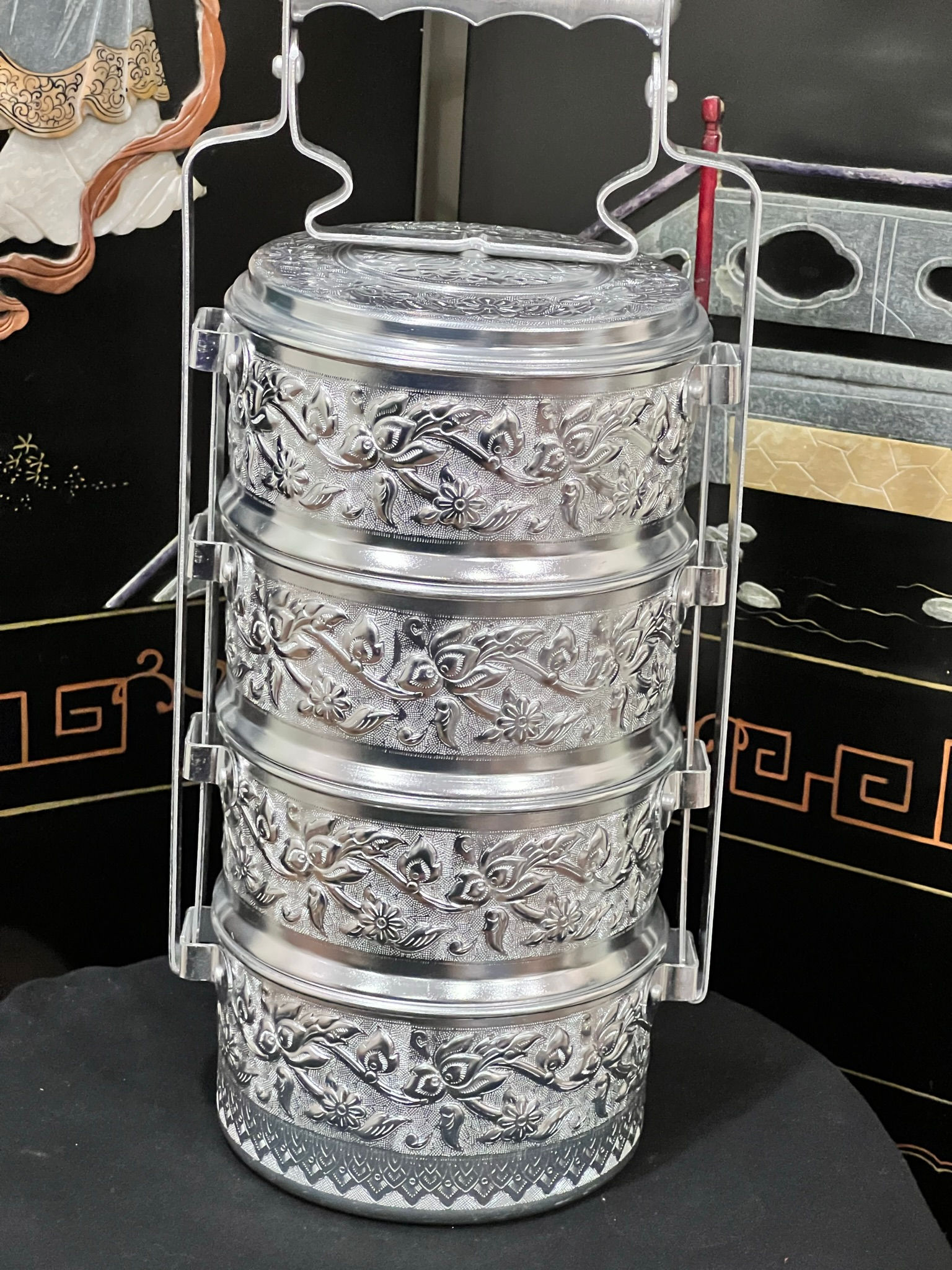 ปิ่นโตอลูมิเนียมลายไทย ตราจระเข้