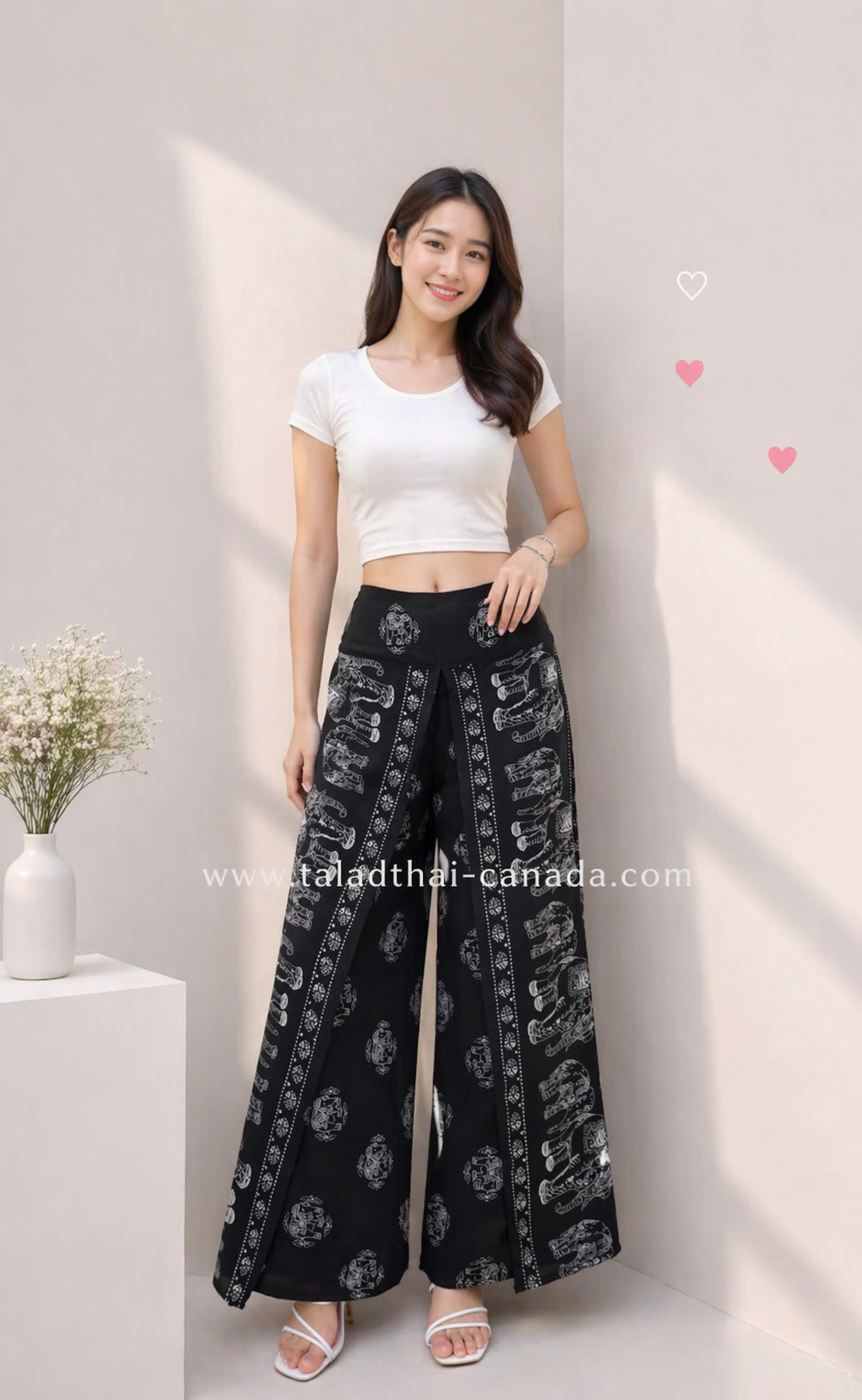 กางเกงผ้าแมมเบิร์ต (Rayon) ทรงแพนเค้ก ลายช้าง