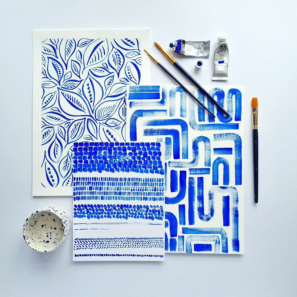 Thumbnail: Abstract monochrome blue mini note card set - 6x mini notecards and envelopes