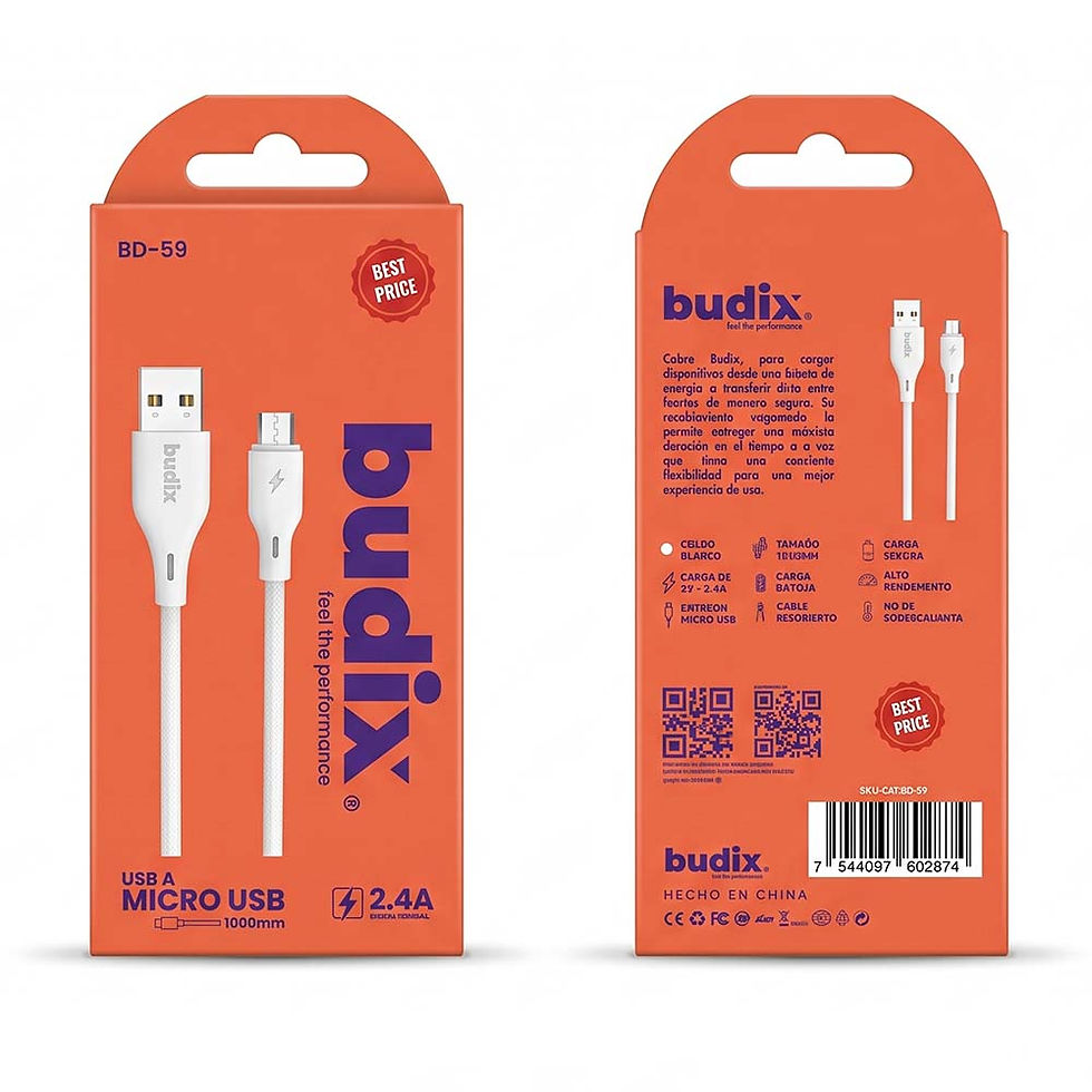 Miniatura: Cable Budix USB-A a Micro USB, ideal para carga y transferencia de datos.