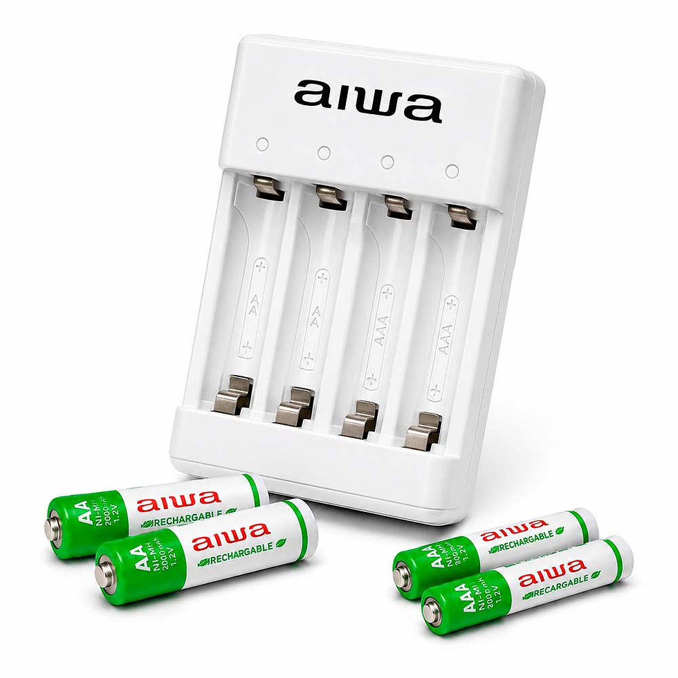Cargador de Pilas USB Aiwa AA y AAA + 4 Pilas Blanco BC-0807t