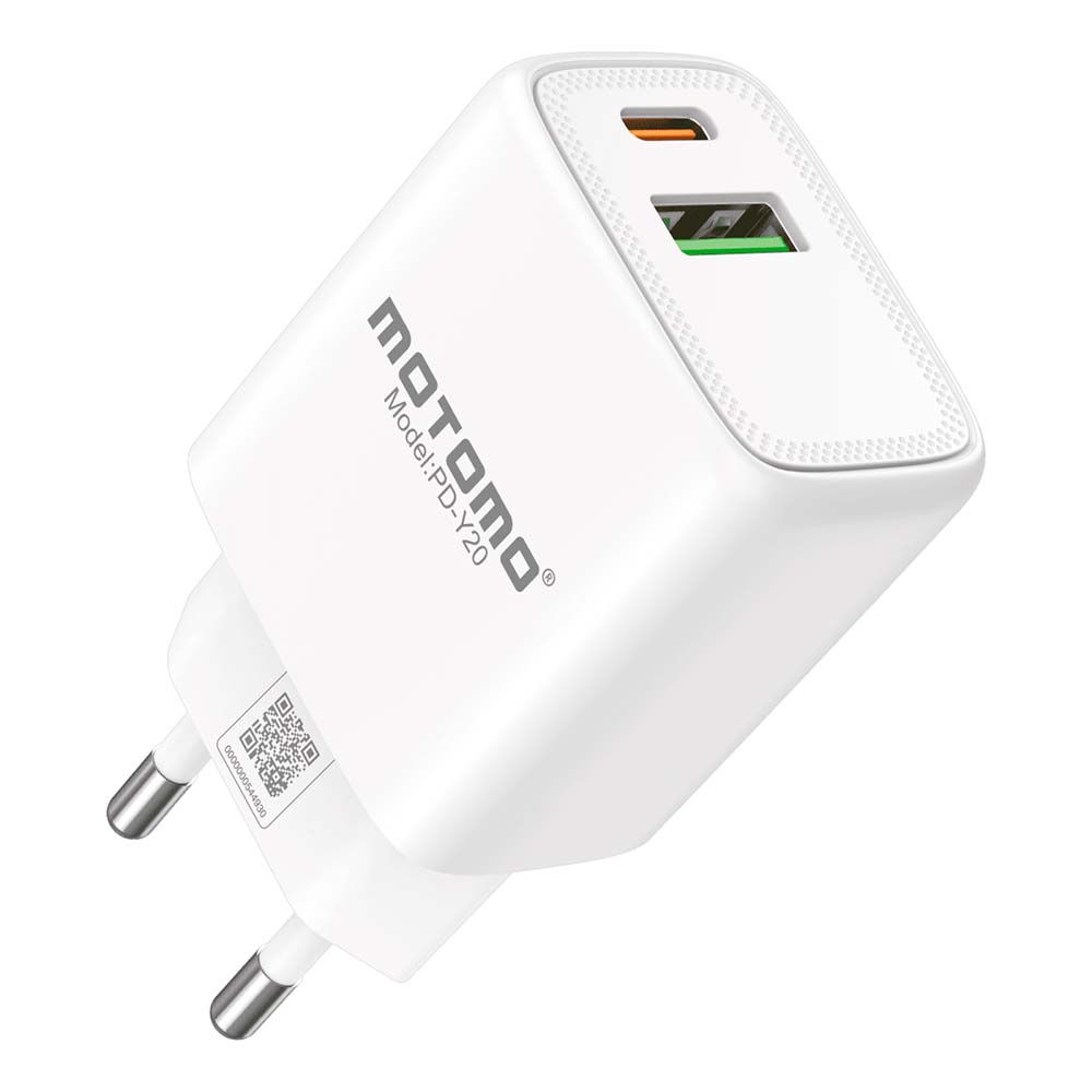 Cargador Motomo carga Rápida PD-Y20 20w Dual Usb + Tipo C Certificado