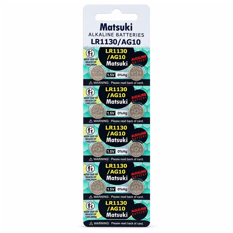 Pilas de botón alcalinas Matsuki LR1130/AG10 de 1,5 V
