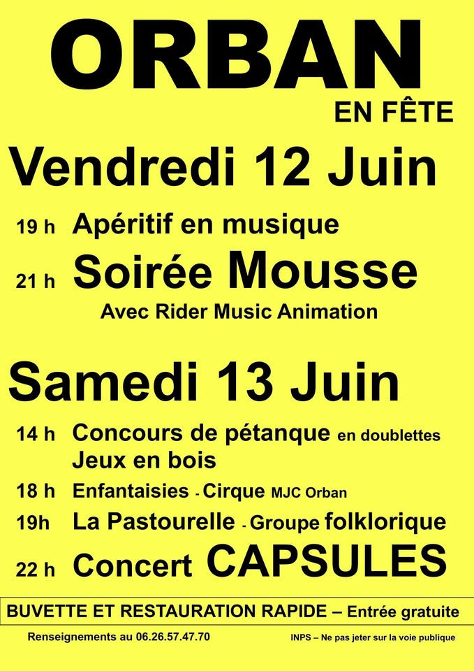 12 & 13/06, FETE à ORBAN (81120)