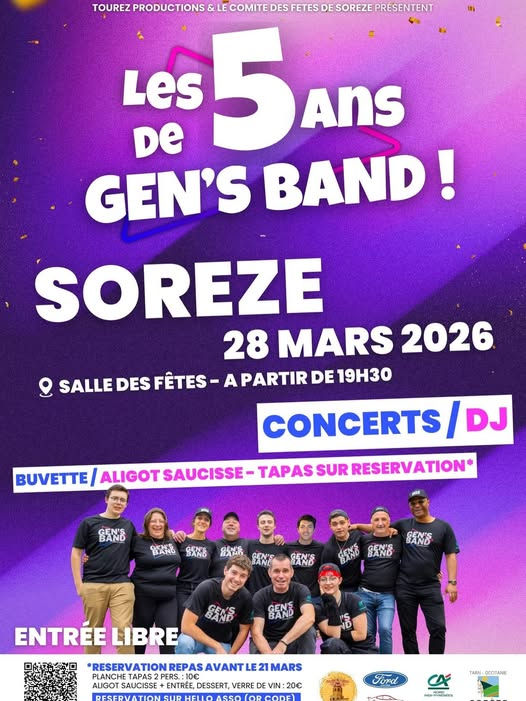 28/03, les 5 ans de GEN'BAND à SOREZE (81540)