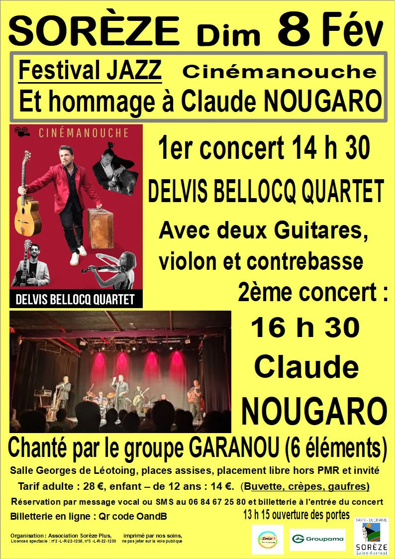 8/02, CONCERT JAZZ et Claude NOUGARO à SOREZE (81540)