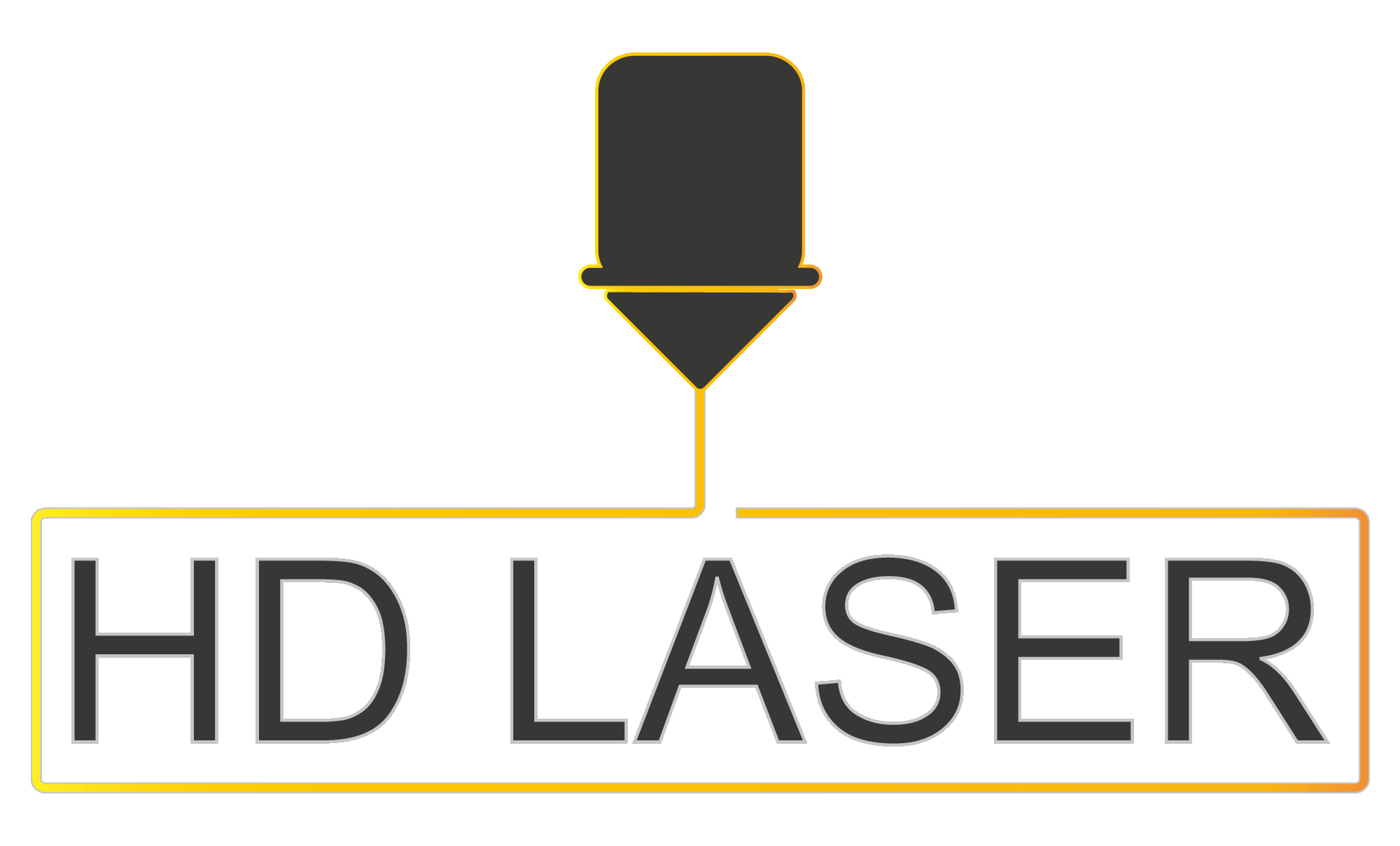 HD Laser Logo. A laser cutter cutting the HD Laser text with precision.