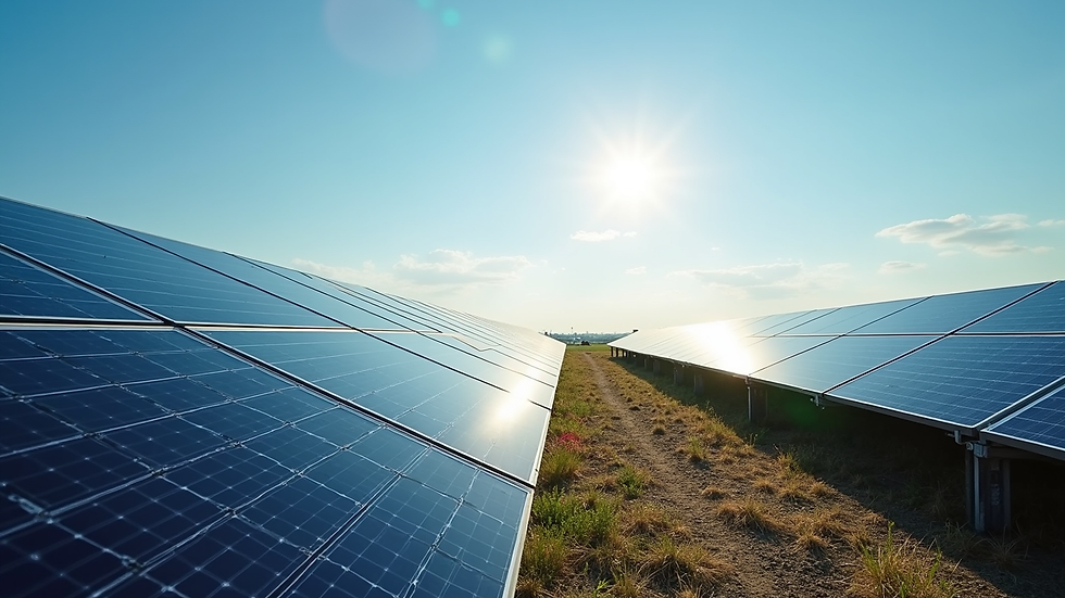 High angle view of solar panels with clear sky in a commercial farm setting