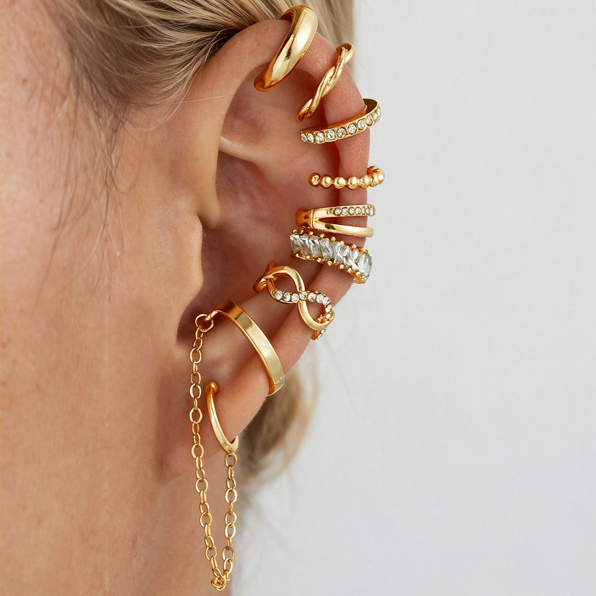 9 Pcs Simple Zircon Ear Cuffs Non-Piercing for Women Dainty Gold Color Clip On C