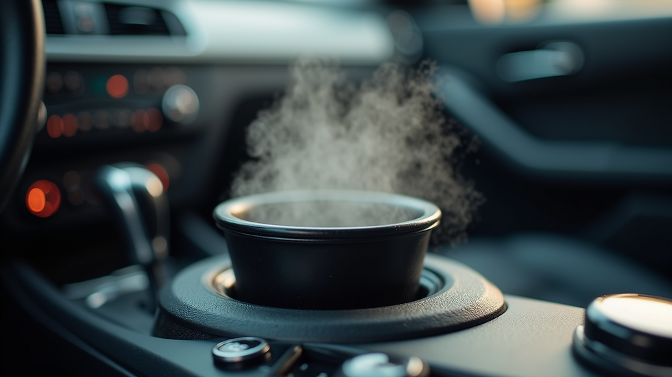 Close-up view of steam cleaning in vehicle cupholder