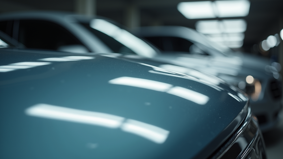 Close-up view of a shiny car hood after professional detailing