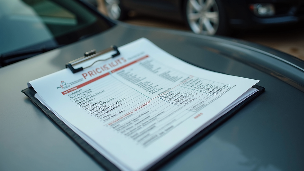 High angle view of a price list for car detailing services