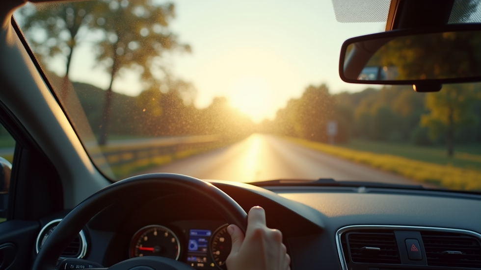 High angle view of clean windscreen reflecting sunlight
