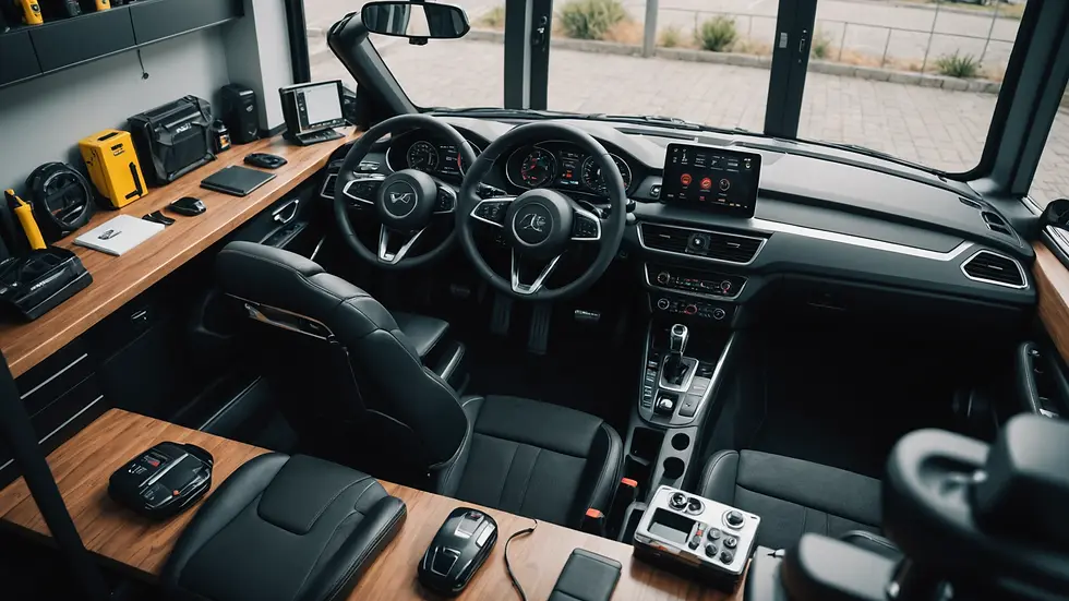 High angle view of a modern auto detailing workspace