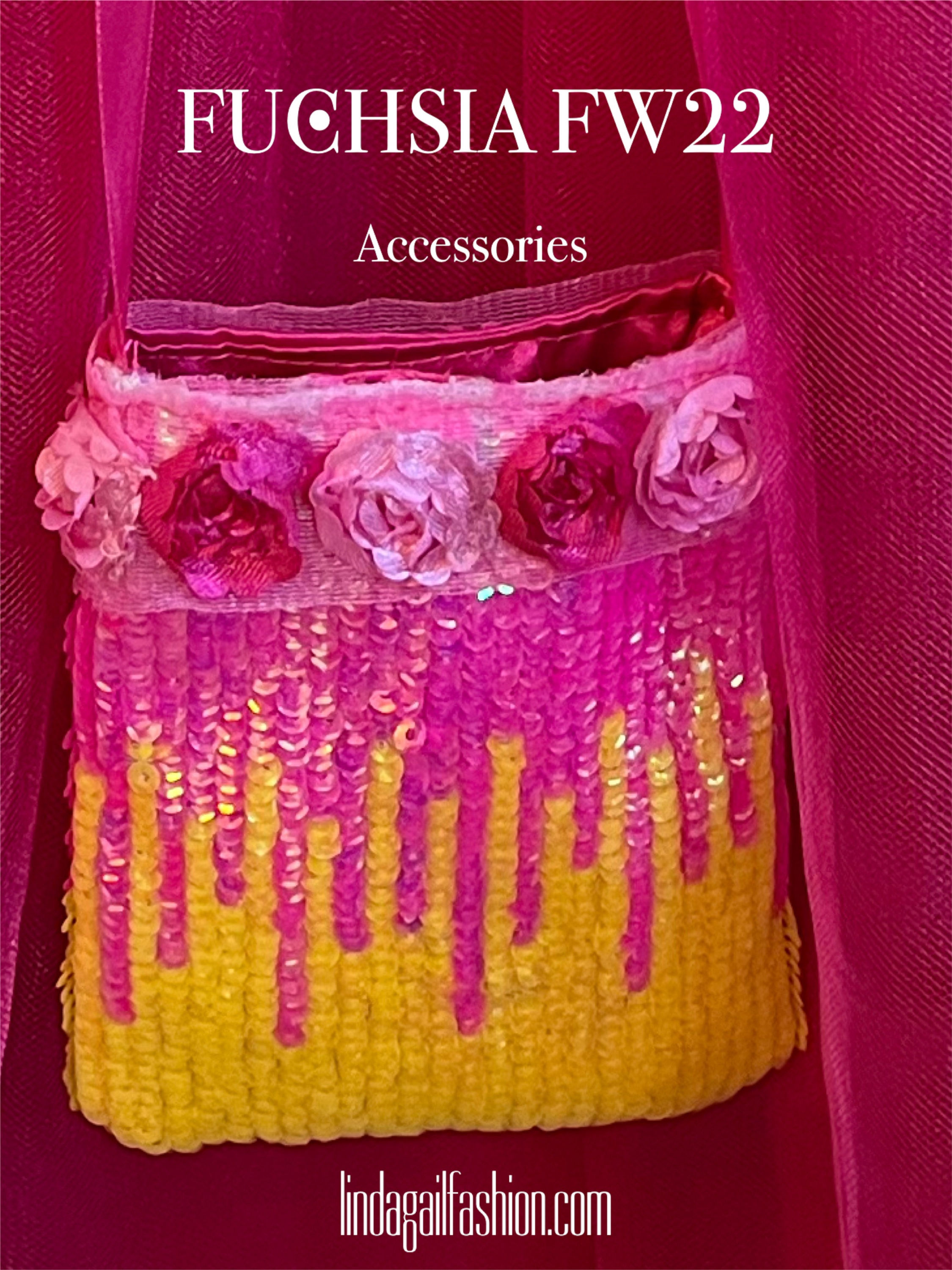 New! Fuchsia FW22 - Fuchsia Satin and Iridescent Sequin Purse