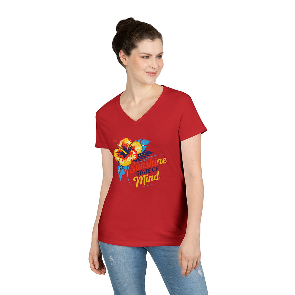 Thumbnail: Sunshine State of Mind V-Neck T-Shirt, Tropical Shirt, Summer Top, Vacation Wear