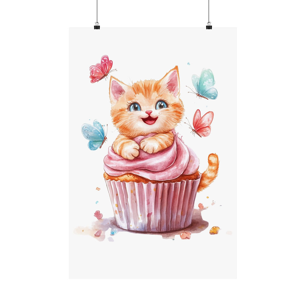 Thumbnail: Cute Kitten Cupcake Poster, Whimsical Wall Decor, Kids Room Art, Pet Lover Gift