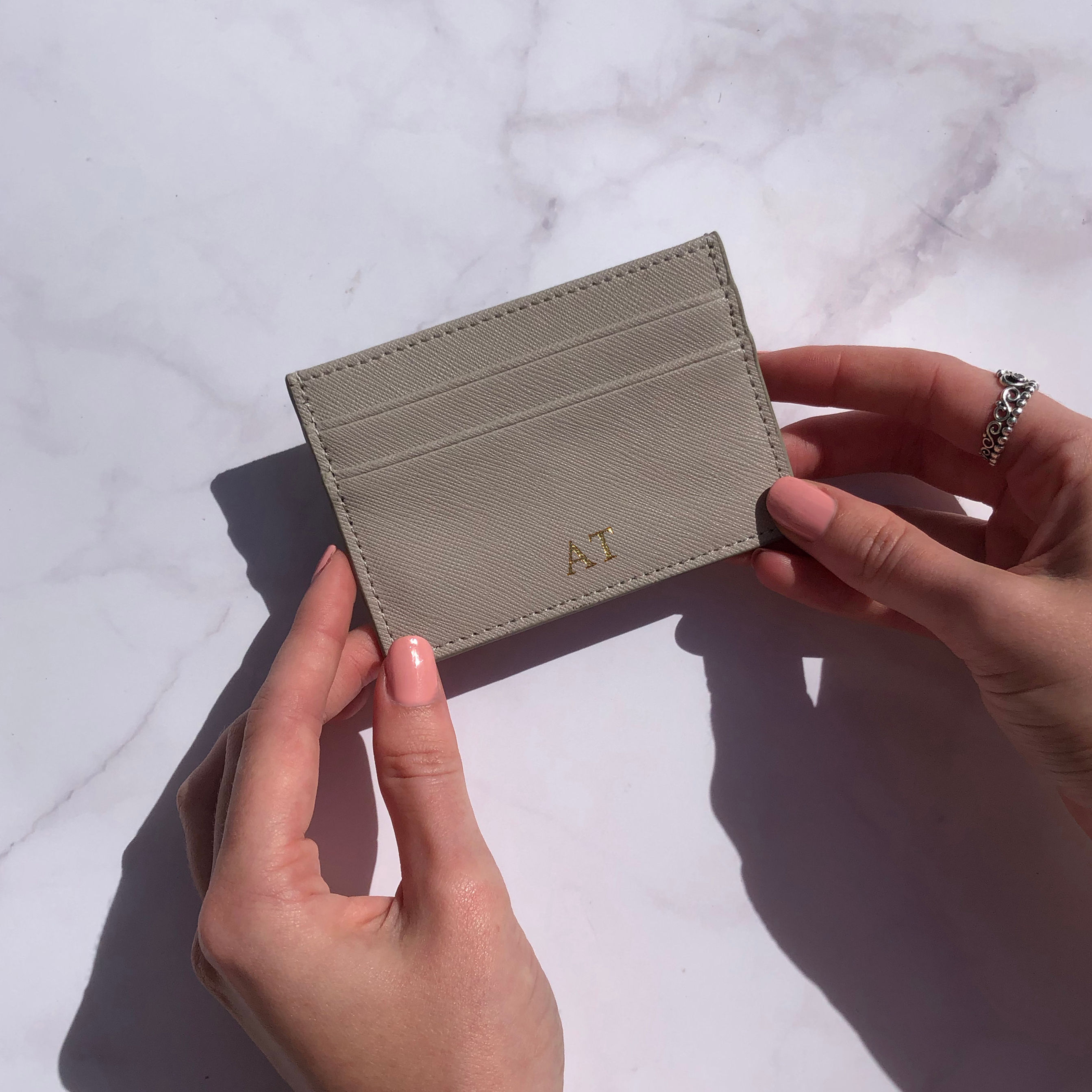 Personalised Saffiano Leather Card Holder - Grey