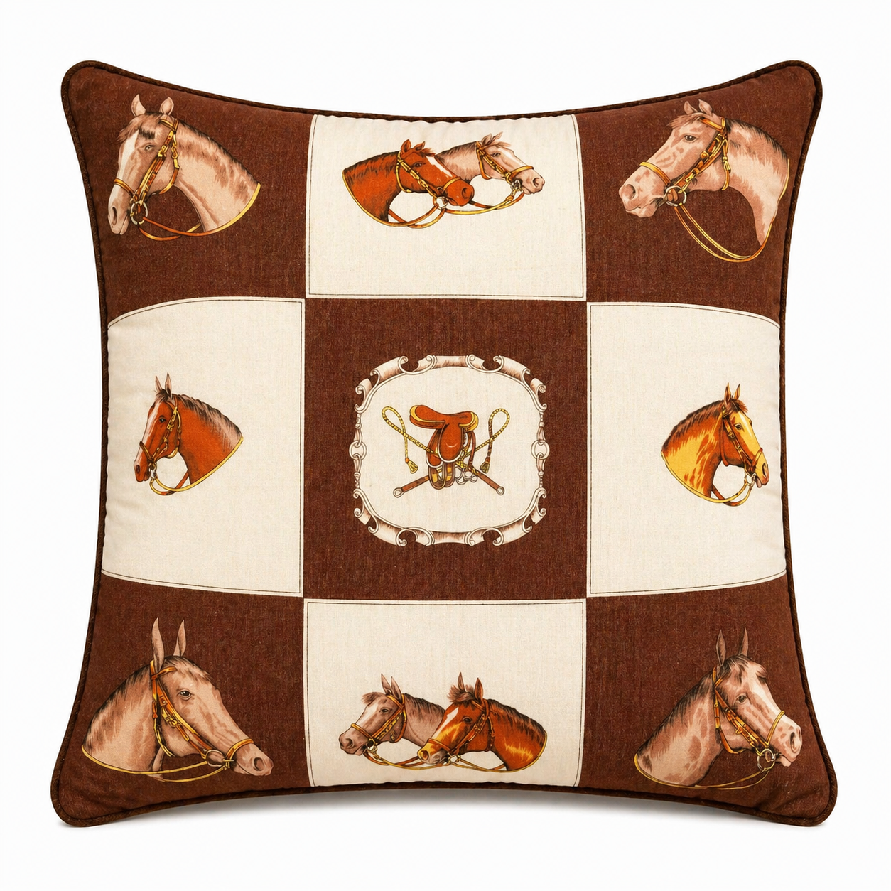Vintage Equestrian Blocks Pillow2