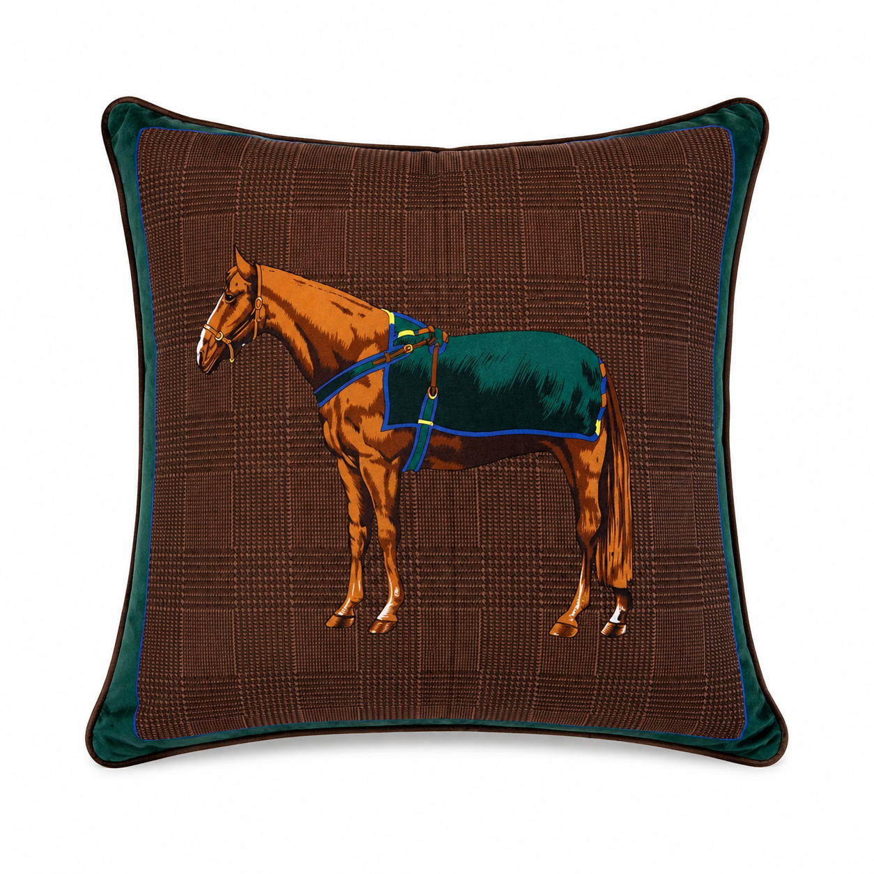 Green Equestrian Horse Scarf Pillow