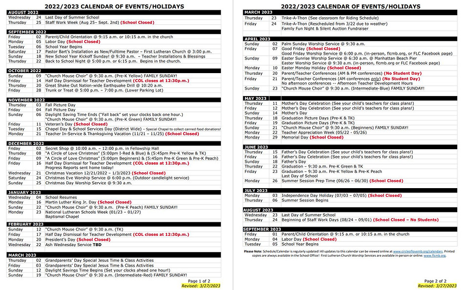 2022-2023 School Year Calendar.